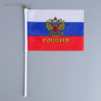 Фото для Флаг России 14х21см с гербом, шток 30см