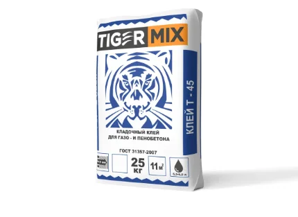 Фото для Кладочный клей для газо- и пенобетона Т-45 TigerMix (Тайгер Микс), 25 кг