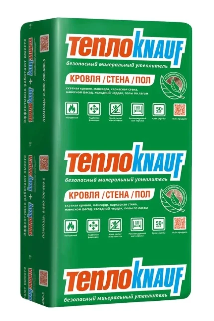 Фото для Утеплитель для кровли и стен Knauf Insulation TеплоКНАУФ (50x610x1230 мм; 12 кв. м; 16 плит)