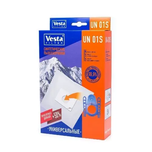 Мешки-пылесборники Vesta filter UN 01S универсальные для пылесосов, 4 шт +2 фильтр
