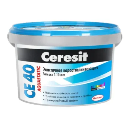 Фото для Затирка цементная Ceresit CE 40 эластичная водоотталкивающая противогрибковая 1кг белый