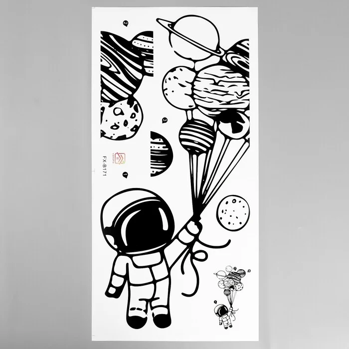 Наклейка пластик интерьерная "Космонавт с планетами на ниточках" 30х60 см, 7599393