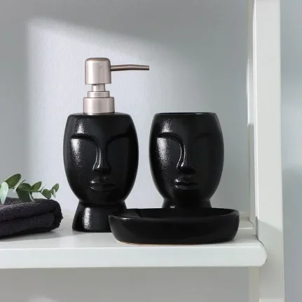 Фото для Набор аксессуаров для ванной комнаты SAVANNA «Вуду», 3 предмета (мыльница, дозатор для мыла, стакан), цвет чёрный, 5459649