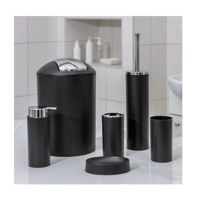 Набор для ванной комнаты «Сильва», 6 предметов (дозатор, мыльница, 2 стакана, ёршик, ведро), черный, 4098370
