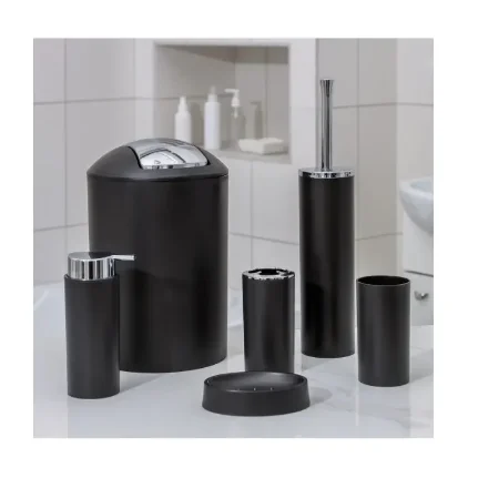 Фото для Набор для ванной комнаты «Сильва», 6 предметов (дозатор, мыльница, 2 стакана, ёршик, ведро), черный, 4098370