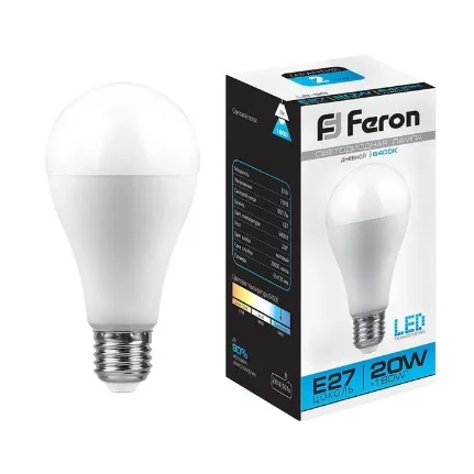 Фото для Лампа светодиодная Feron LB-98 Шар E27 20W 6400K 220V