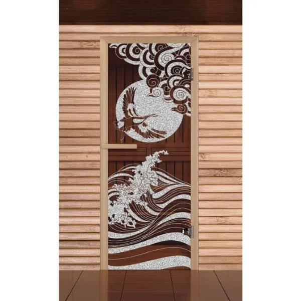 Дверь для бани и сауны "Журавль" бронза, 6мм, УФ-печать, 190х67см, Добропаровъ, 3388600