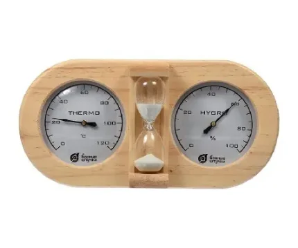 Фото для Термометр с гигрометром Банные штучки, Банная станция с песочными часами, 27х13.8х7.5 см 18028