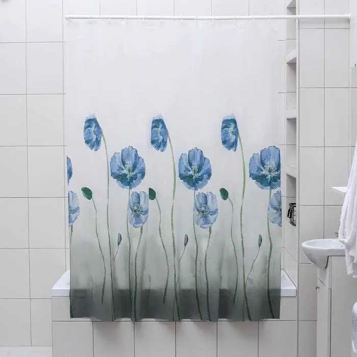 Штора для ванной комнаты Доляна «Синие маки», 180?180 см, EVA, арт. 3096010