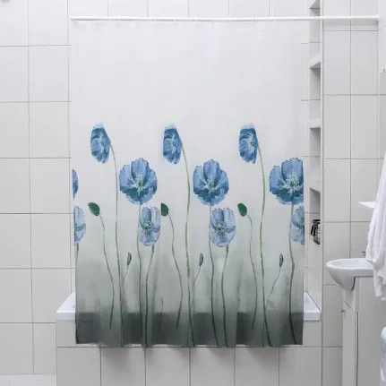 Фото для Штора для ванной комнаты Доляна «Синие маки», 180?180 см, EVA, арт. 3096010