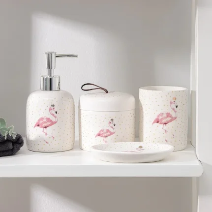 Фото для Набор аксессуаров для ванной комнаты «Фламинго», 4 предмета, цвет белый