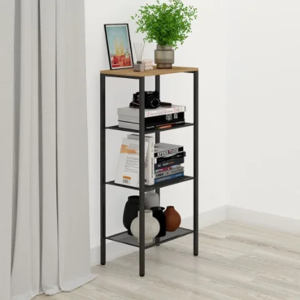 Фото для Стеллаж «Торонто 14», 47х30х114 см, черный, 3 сетчатые полки + 1 ЛДСП