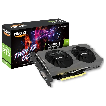 Фото для Видеокарта PCI-E 6Gb GeForce RTX3050 INNO3D TWIN X2 PCI-E 4.0 6 ГБ GDDR6, 128 бит, DisplayPort, DVI-DP, HDMI, GPU 1552 МГц