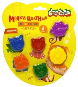Фото для НАБОР ВОСКОВЫХ МЕЛКОВ ФИГУРНЫЕ ЗВЕРЯТА 6 ЦВ