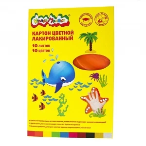 Фото для КАРТОН ЦВЕТНОЙ А4 10 ЦВЕТА 10 ЛИСТА "КАЛЯКА-МАЛЯКА" ЛАКИРОВАННЫЙ