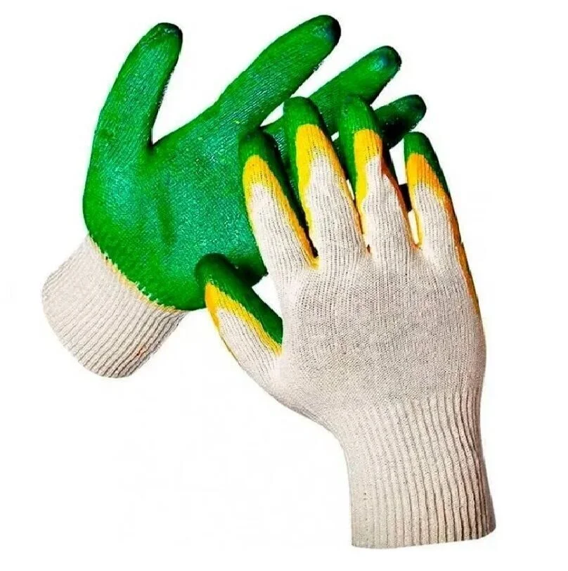 Перчатки ХБ с двойным латексным покрытием 13 кл. зелен/желт