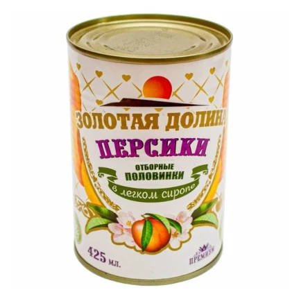 Фото для Компот из персика 425мл ж/б Золотая Долина*24