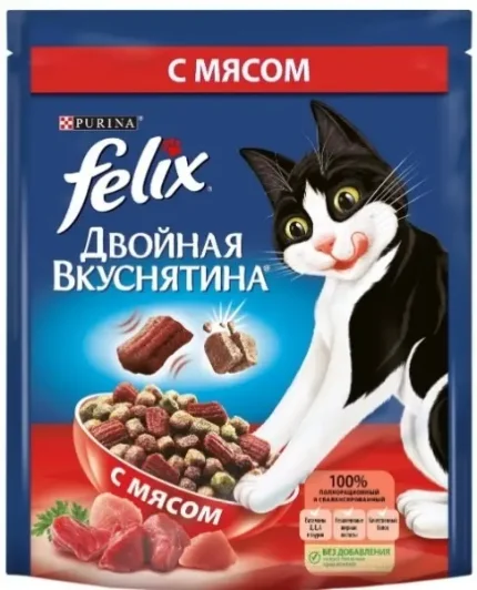Фото для Felix Двойная Вкуснятина сухой корм для взрослых кошек, с мясом, 200 г