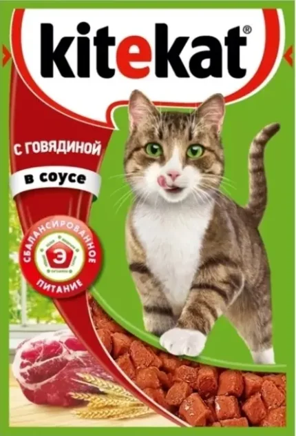 Фото для Kitekat Влажный корм для кошек, с говядиной в соусе, 85 г