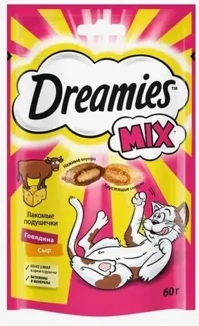 Лакомства для кошек Dreamies (Дримис) с говядиной и сыром, 60г