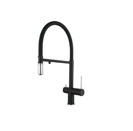 Фото для RIVELATO Смеситель для кухни Adria U-обр. гиб.излив с краном питьевой воды D-35мм nero/cromo (БЛ,ХБ)