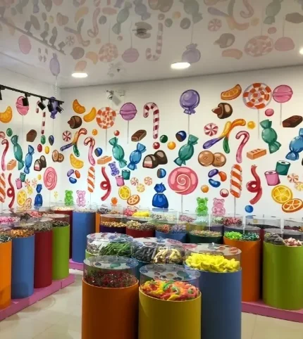Рисунки на стенах: Оформление отдела сладостей "Мармеладный рай"