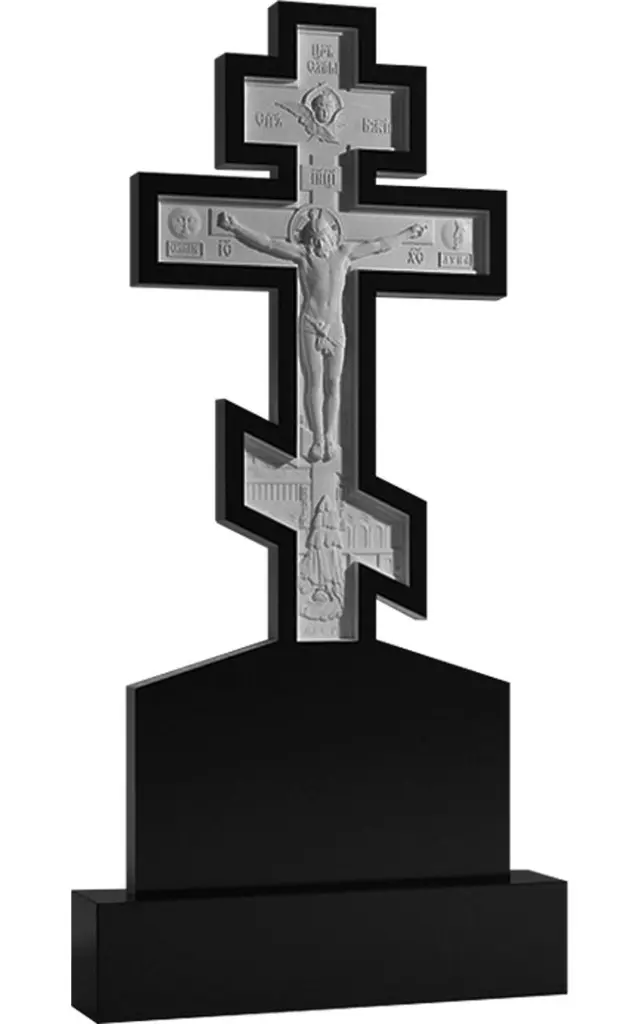 Памятник крест на могилу. Гранитные памятники вертикальные резные черные ВАР-74 (премиум-класс)