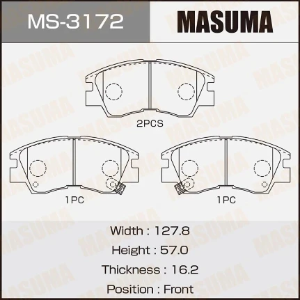 Фото для Колодки тормозные дисковые Masuma передние, комплект на ось (4 шт), арт. MS-3172