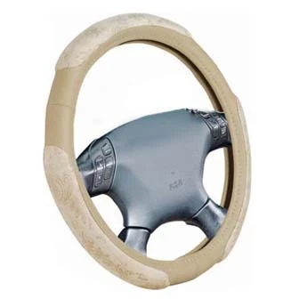 Фото для Чехол на руль iSky с тканевыми вставками, женский дизайн, кожзам размер М беж. iSW-16MBE