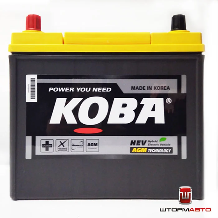 Аккумулятор KOBA AX S55D23R, Корея (AGM Battery - Absorbent Glass Mat for Start-Stop+ ) HYBRID