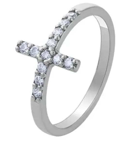 Серебряное кольцо с фианитами в форме креста R6610104 (Ag 925)