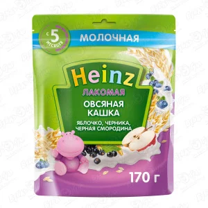Каша Heinz Лакомая молочная овсяная яблоко-черника-черная смородина 170г с 5мес БЗМЖ