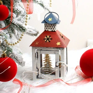 Фото для Украшение новогоднее Фонарь с изображением Санта-Клауса и елок разноцветный 18см