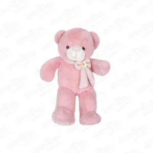 Игрушка мягкая Медведь с крупным бантиком розовый 30см