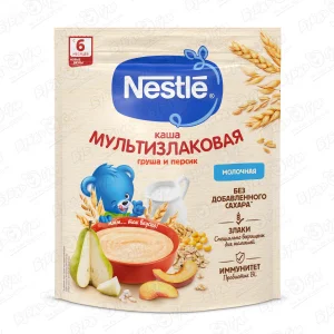 Каша Nestle молочная мультизлаковая груша-персик 200г с 6мес БЗМЖ