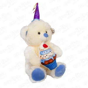 Фото для Игрушка мягкая медведь белый с колпаком и кексом голубым 61см