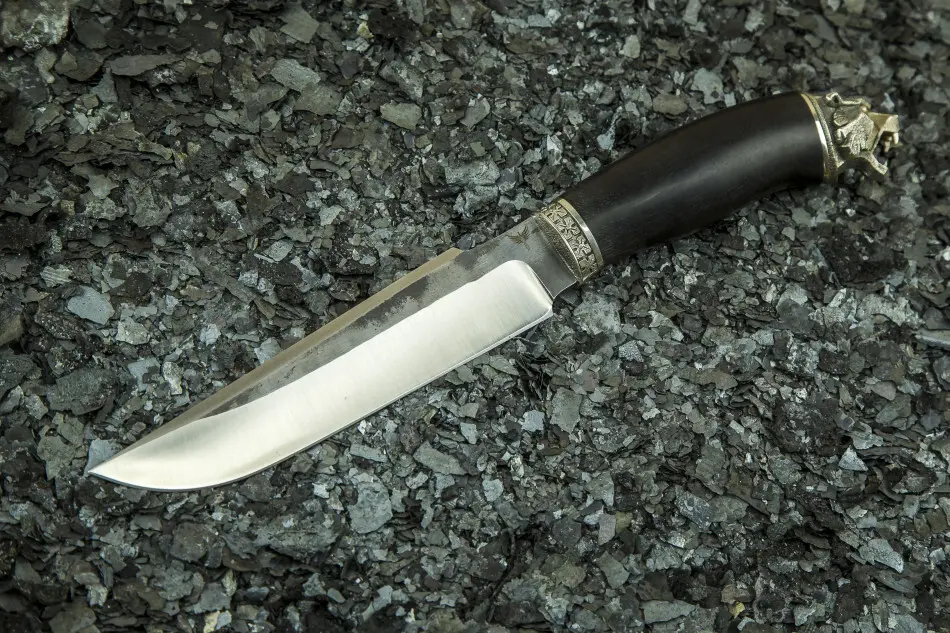 Нож "Скорпион" сталь Х12МФ (морёный граб+гарда-мельхиор+кольцо)