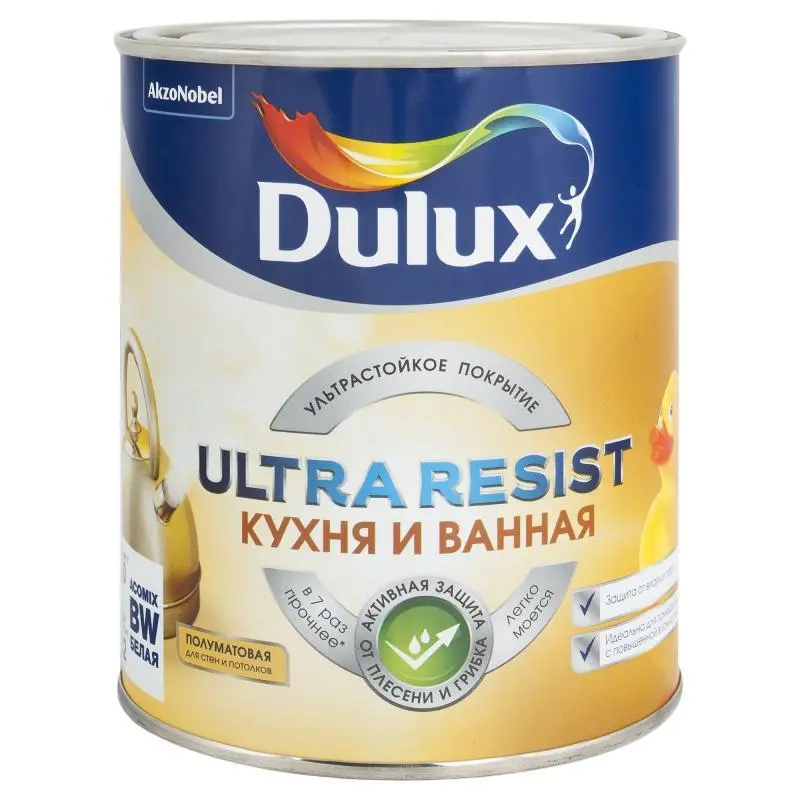 Краска в/д для кухни и ванной, п/матовая Dulux Ultra Resist BW 2,5 л AkzoNobel