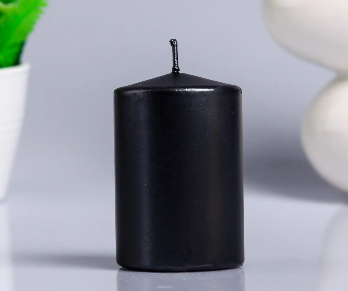 Свеча цилиндр лакированная черный металлик 5,6*8см
