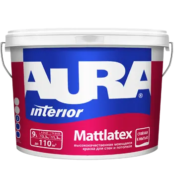 Краска в/д для стен и потолков моющаяся матовая "Aura Mattlatex" 9,0 л ЭСКАРО