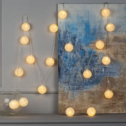 Фото для Гирлянда Нить с насадками Клубки белоснежные 20 LED, свечение теплое белое, фиксинг, 5м