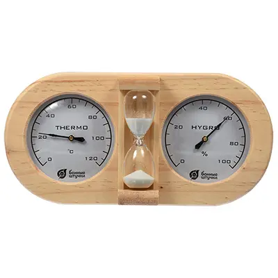Термометр с гигрометром Банная станция с песочными часами 27*13,8*7,5 см Банные штучки
