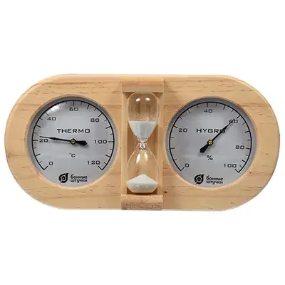 Фото для Термометр с гигрометром Банная станция с песочными часами 27*13,8*7,5 см Банные штучки