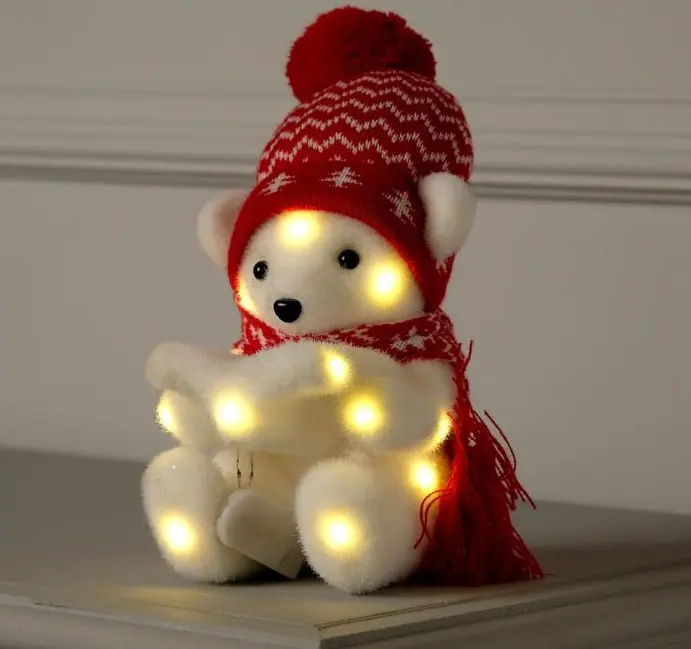 Фигура световая Медведь в красной шапочке и шарфе, 18*10*10см, фиксинг, от батар, т/белый