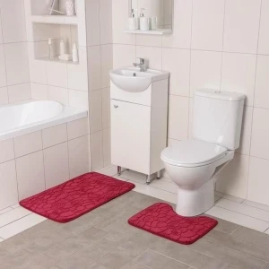 Фото для Набор ковриков для ванны и туалета ГАЛЬКА,ракушки 40х50 см/50х80 см бордовый