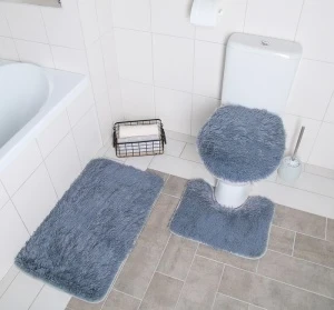Фото для Набор ковриков для ванны и туалета ПУШИСТИК 32х40см/40х50см/50х80 см 3 шт серый