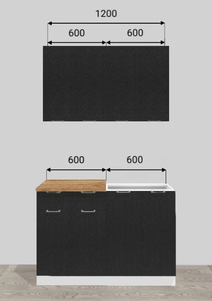 Фото для Кухня Кассия 1,2 МДФ Белый фреза (Венеция Черный/Столешница Вотан)