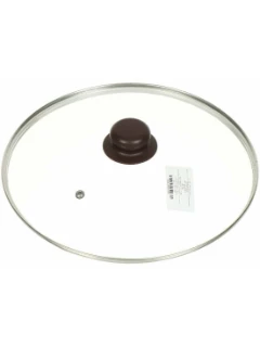Крышка для посуды стекло, 28 см, Daniks, Коричневый, металлический обод, кнопка бакелит, Д4128K
