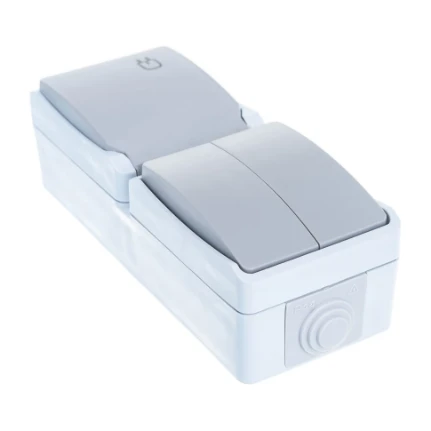 Фото для Комплект розетка СВЕТОЗАР АВРОРА с зазем и защ крышкой IP44 16A/250B двухклав выкл