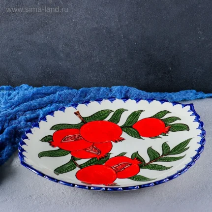 Фото для Ляган "Гранат" в форме листка Риштанская Керамика, 41см 1924214